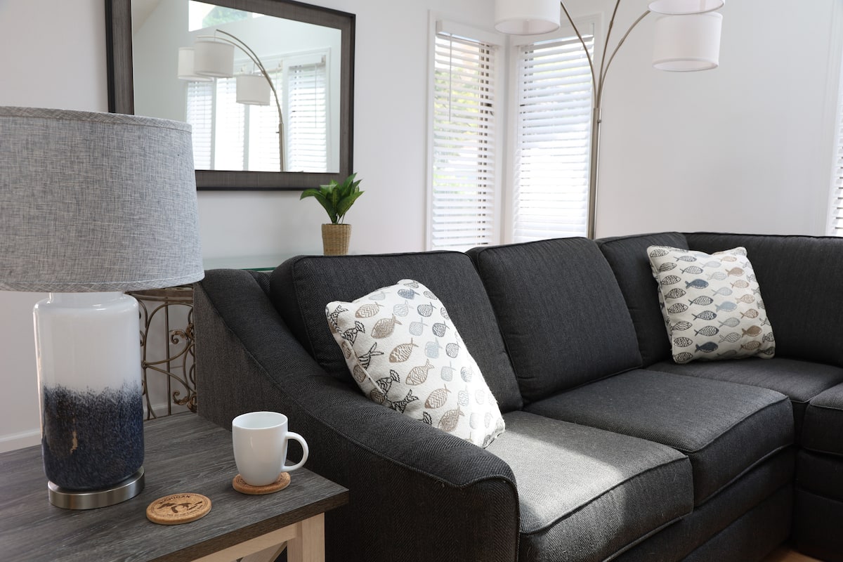 Spacious family room with entertainment center