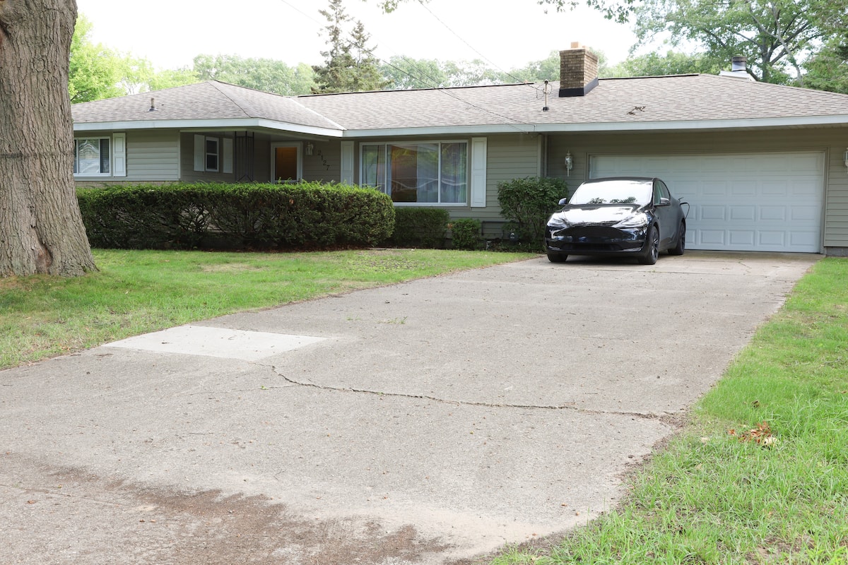 Pool area illuminated at night